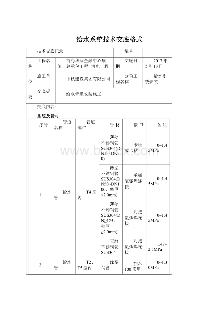 给水系统技术交底格式.docx_第1页