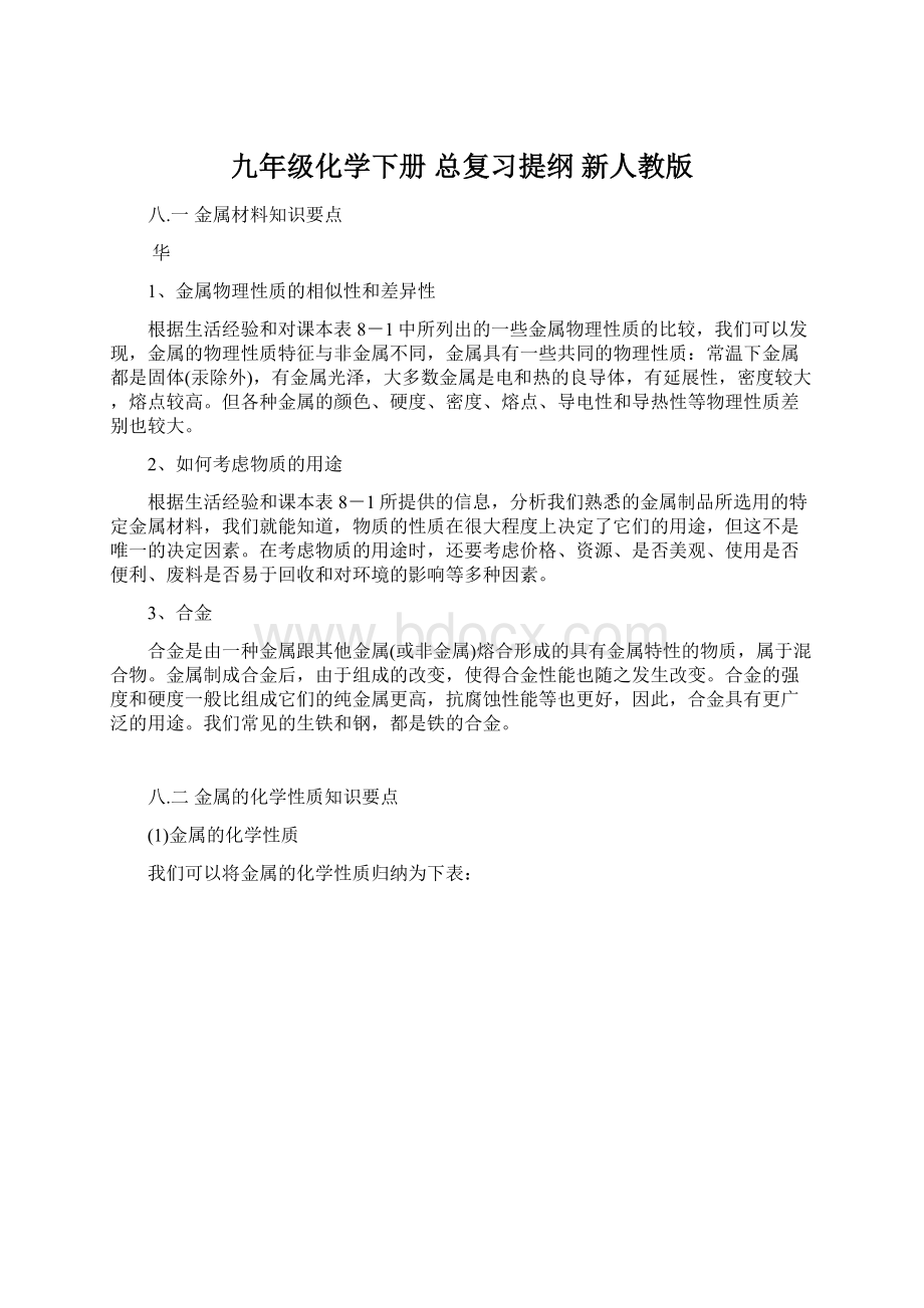 九年级化学下册 总复习提纲 新人教版.docx_第1页