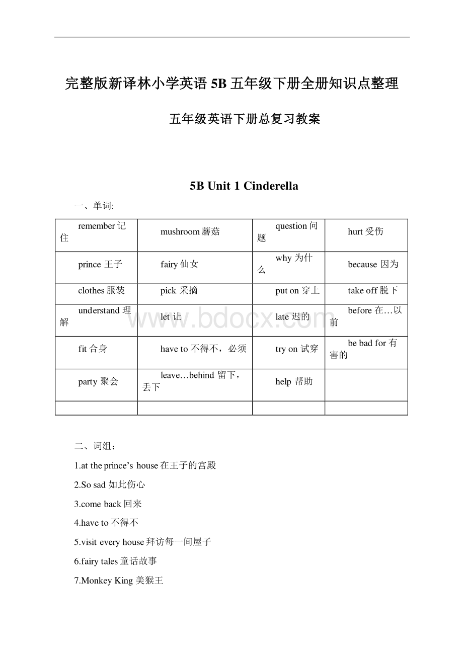 完整版新译林小学英语5B五年级下册全册知识点整理Word格式文档下载.docx