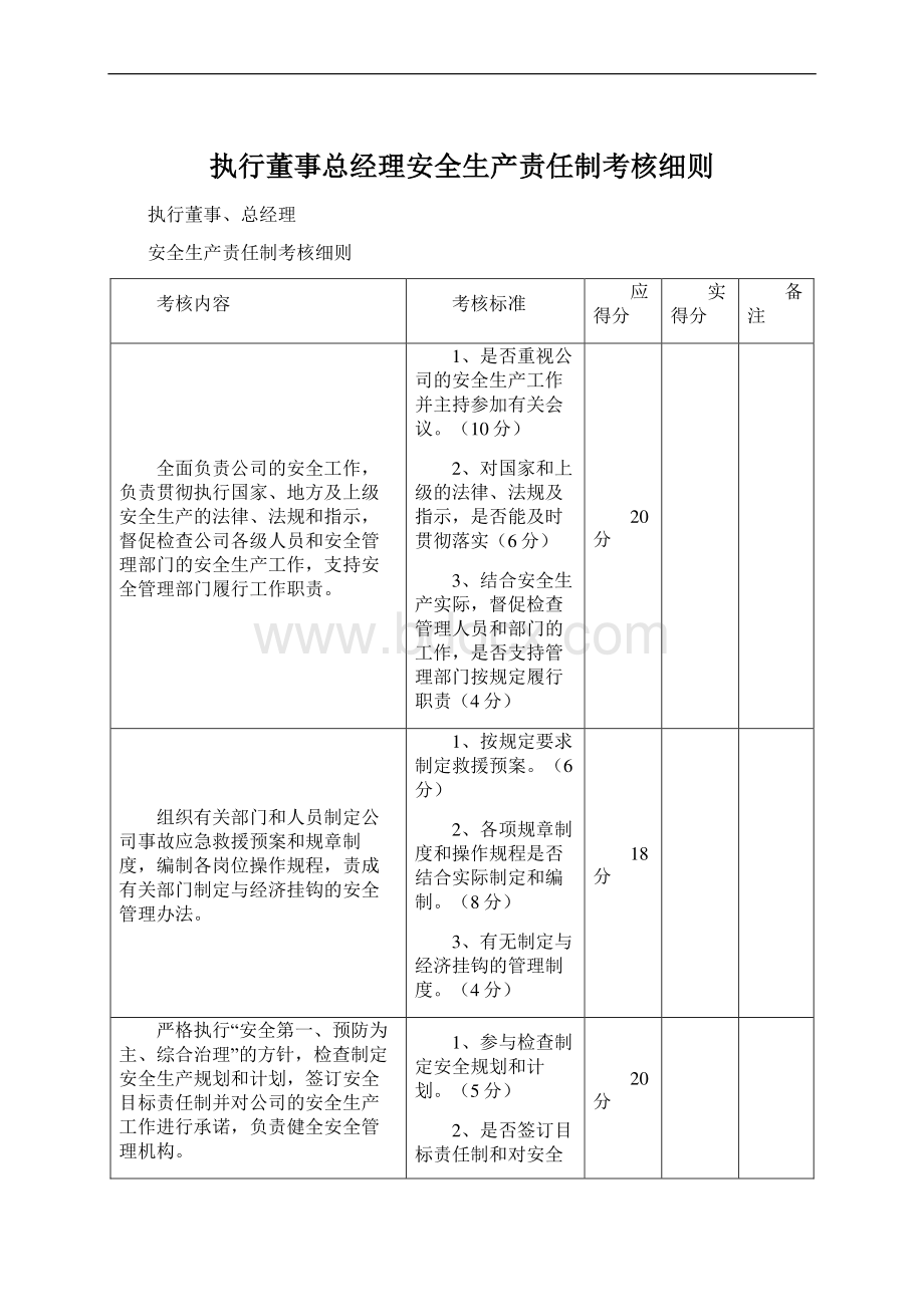 执行董事总经理安全生产责任制考核细则.docx_第1页