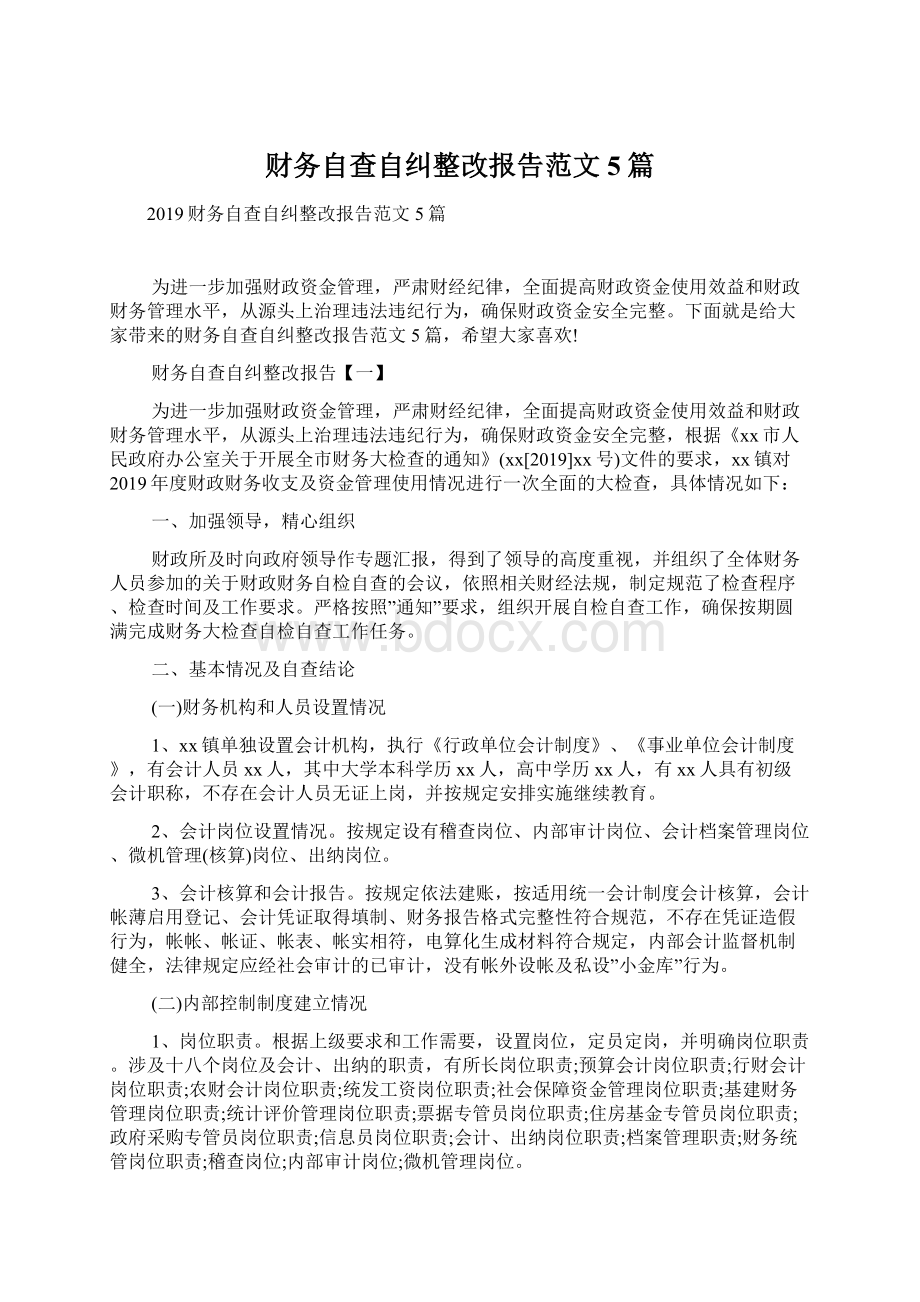 财务自查自纠整改报告范文5篇.docx