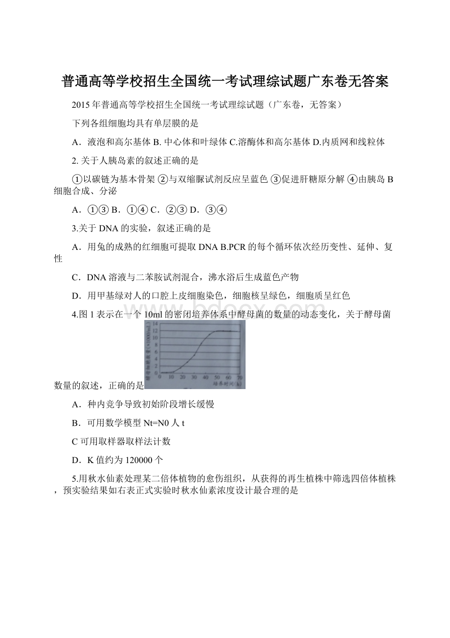 普通高等学校招生全国统一考试理综试题广东卷无答案Word文档下载推荐.docx