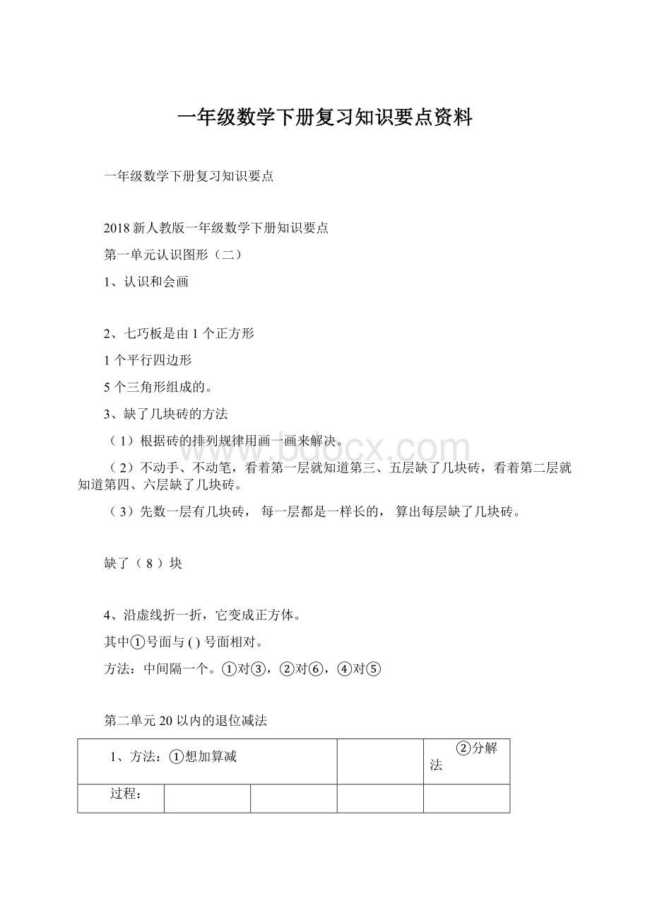 一年级数学下册复习知识要点资料文档格式.docx_第1页