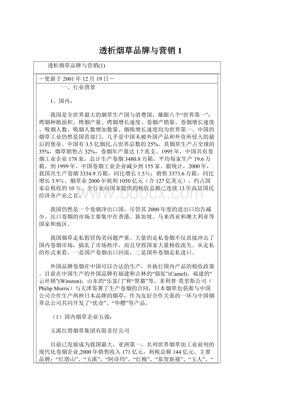 透析烟草品牌与营销1Word格式文档下载.docx