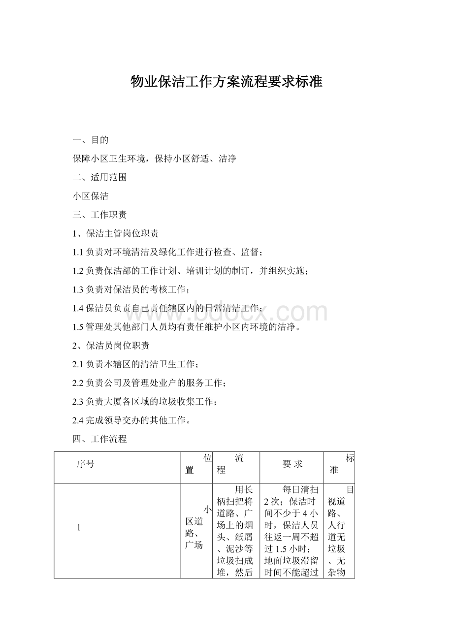 物业保洁工作方案流程要求标准Word文档下载推荐.docx_第1页