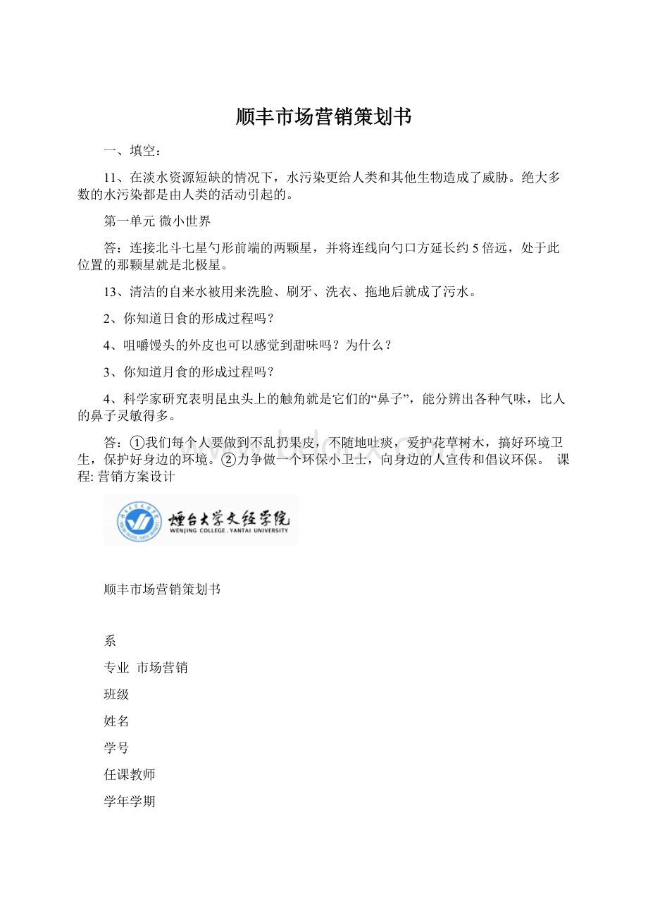 顺丰市场营销策划书Word文档格式.docx_第1页