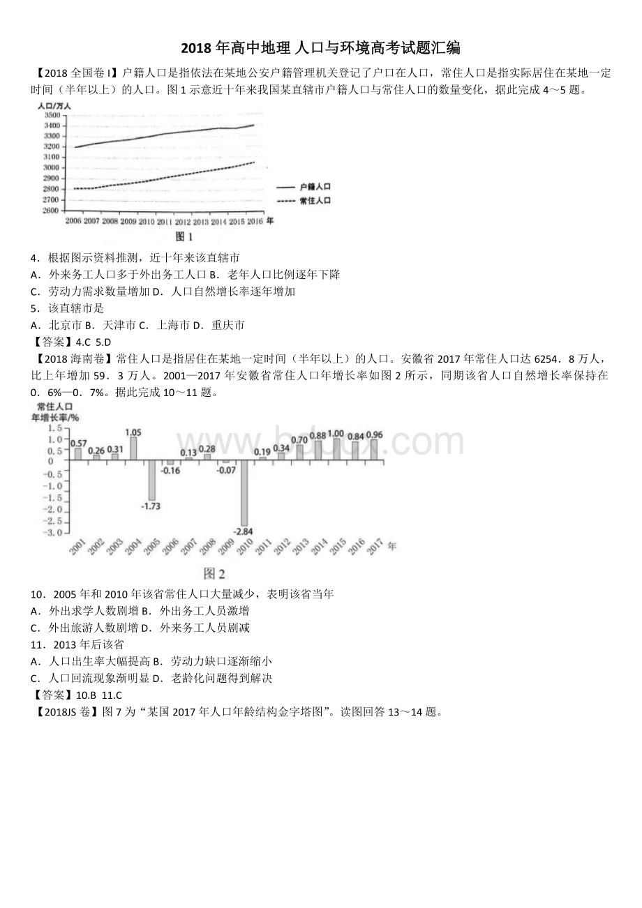 高中地理人口与环境高考试题汇编文档格式.doc_第1页