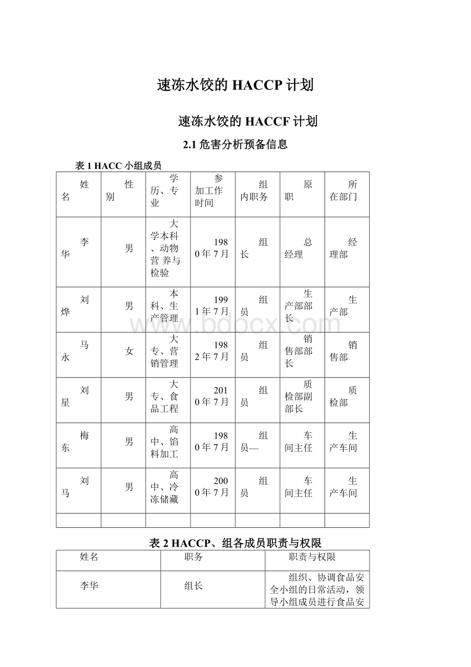 速冻水饺的HACCP计划.docx_第1页