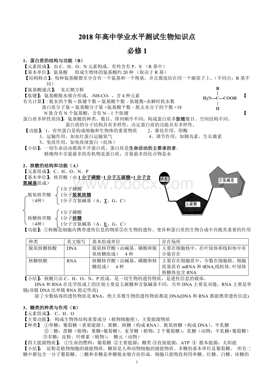 高中学业水平测试生物知识点高频突击版.doc