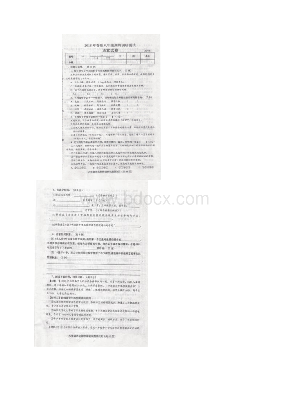 河南省南阳市镇平县八年级语文下学期期末试题扫描版 新人教版.docx_第2页