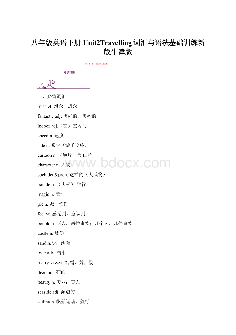 八年级英语下册Unit2Travelling词汇与语法基础训练新版牛津版.docx_第1页