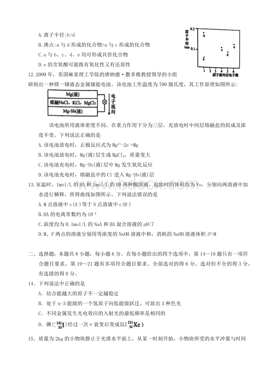 马鞍山市高中毕业班第二次教学质量检测理综试题Word文件下载.docx_第3页