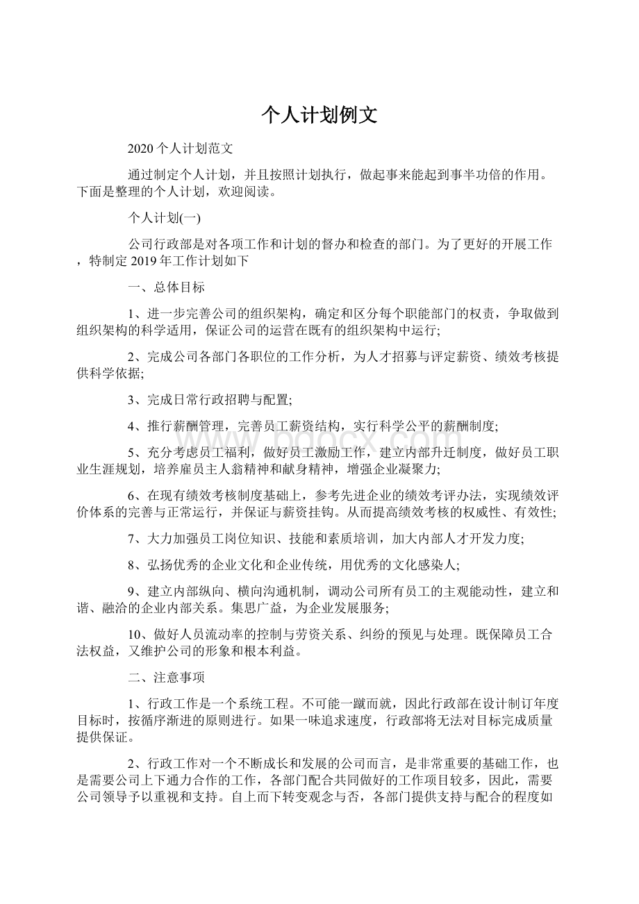 个人计划例文Word格式文档下载.docx