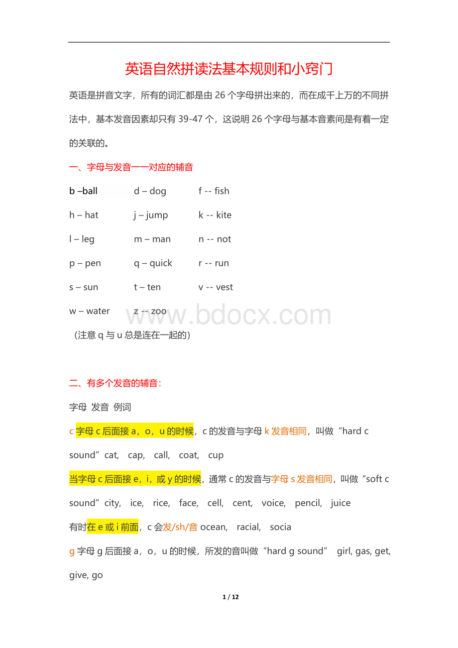 英语自然拼读法基本规则和小窍门(1)文档格式.doc_第1页