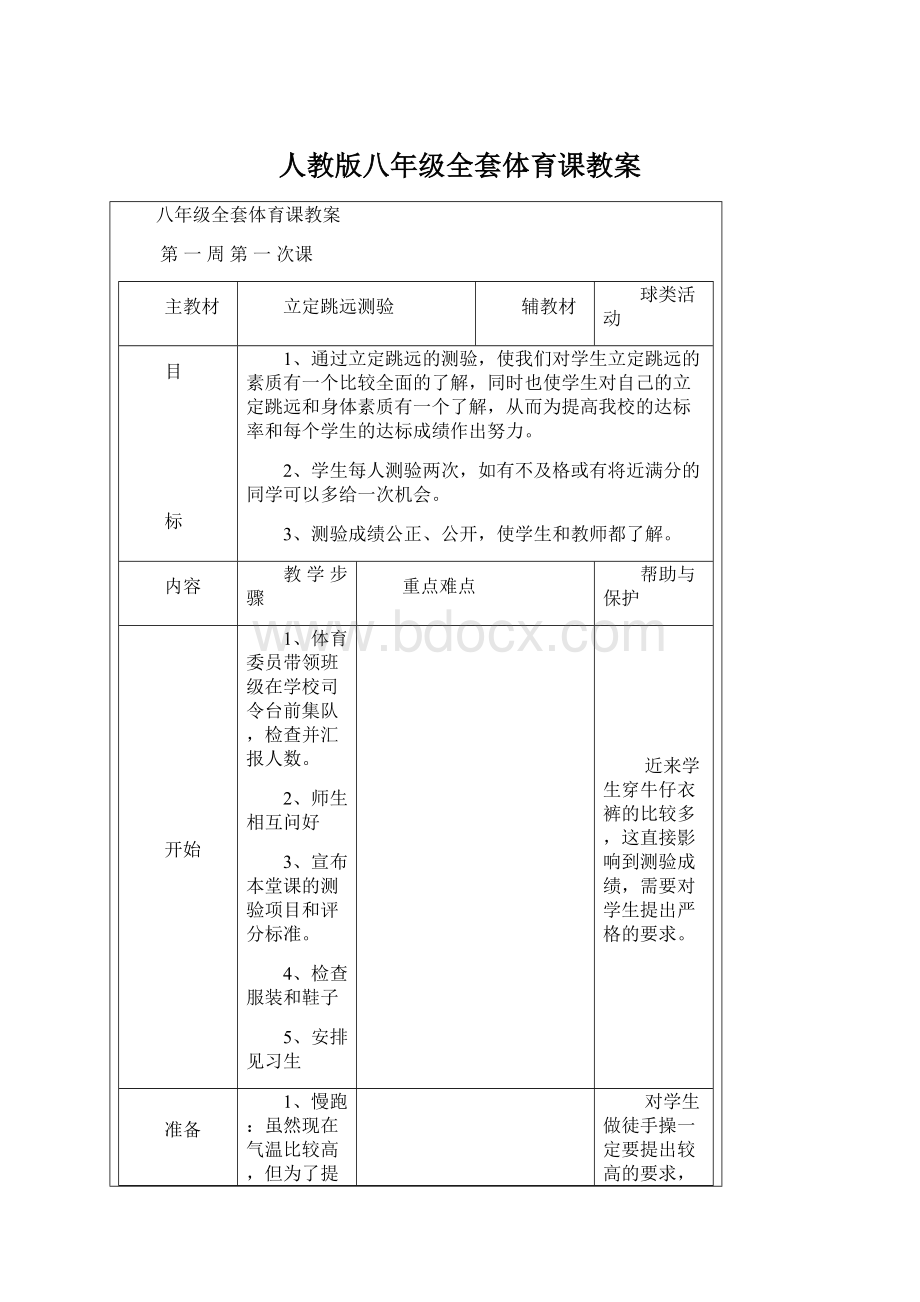 人教版八年级全套体育课教案Word文档下载推荐.docx_第1页