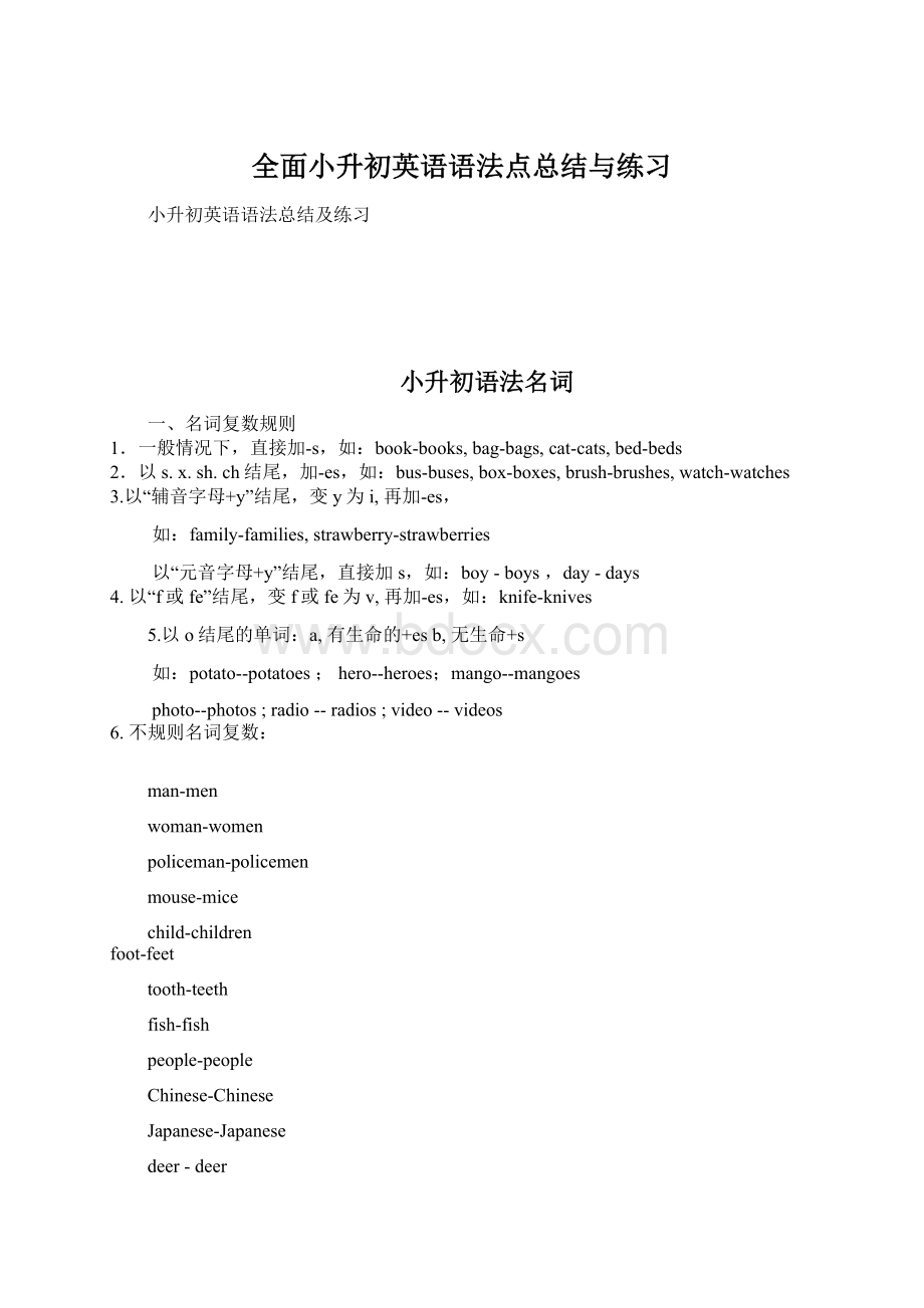 全面小升初英语语法点总结与练习Word格式.docx_第1页