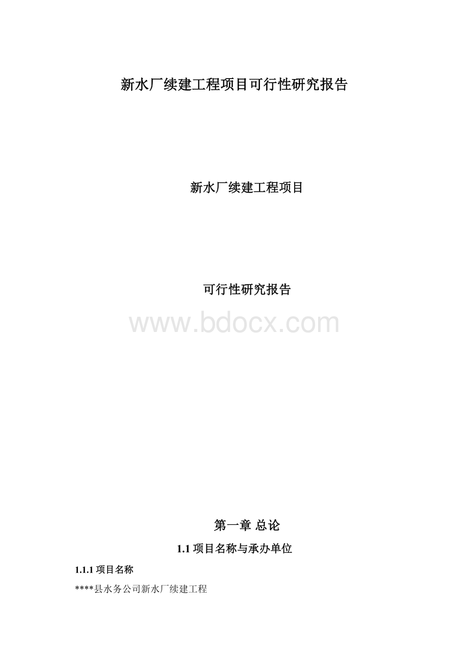 新水厂续建工程项目可行性研究报告.docx_第1页