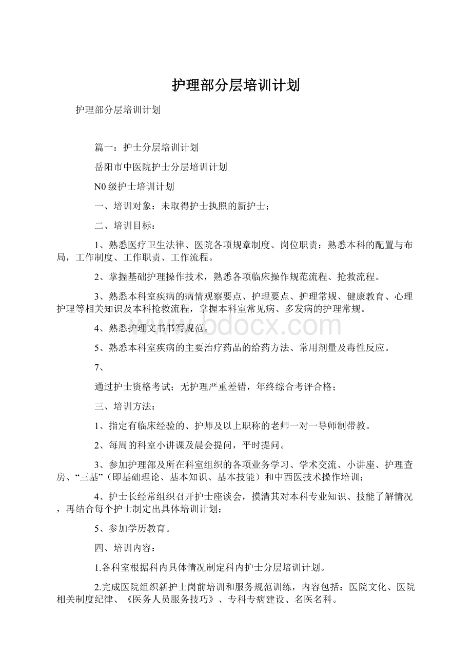 护理部分层培训计划Word格式.docx