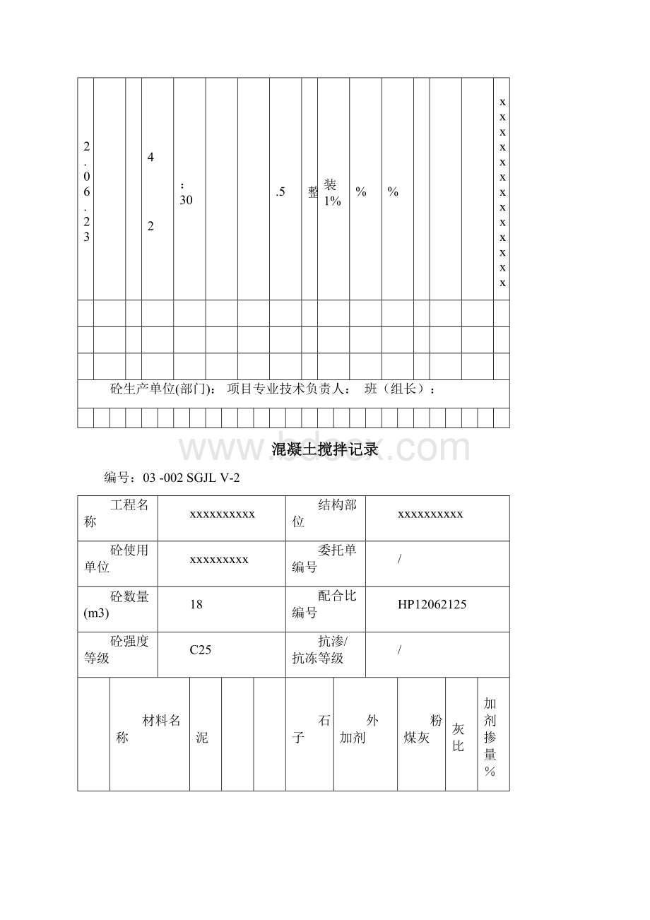 混凝土搅拌记录Word文档下载推荐.docx_第2页