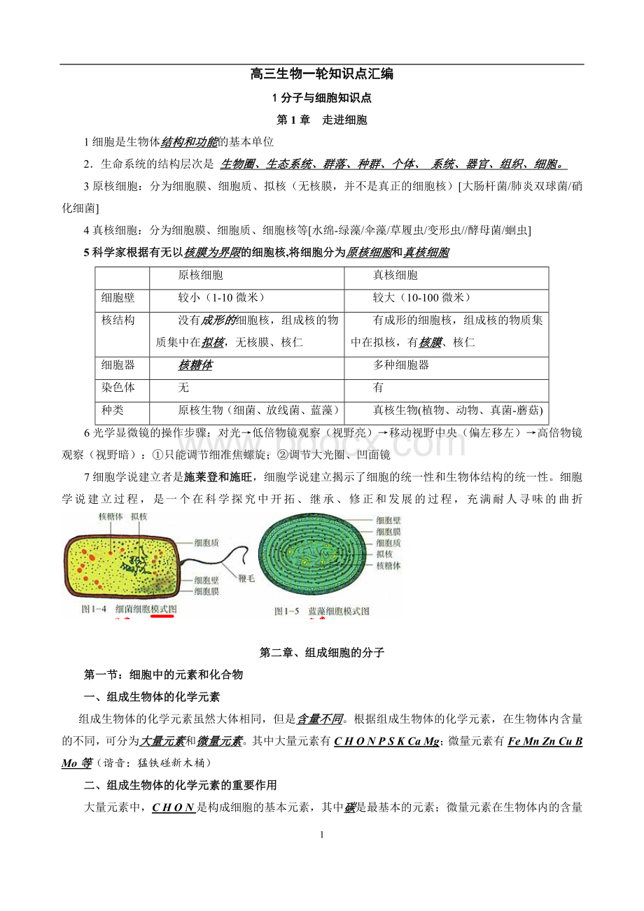 高三生物一轮复习知识点汇编(共72页).doc_第1页