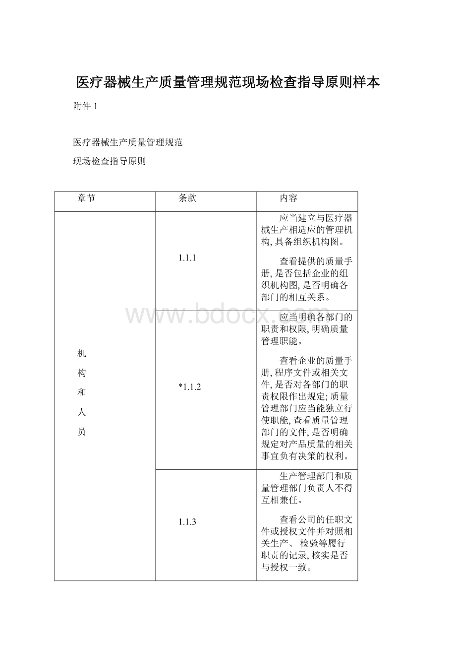 医疗器械生产质量管理规范现场检查指导原则样本.docx_第1页