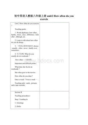 初中英语人教版八年级上册unit2 How often do you exercis.docx