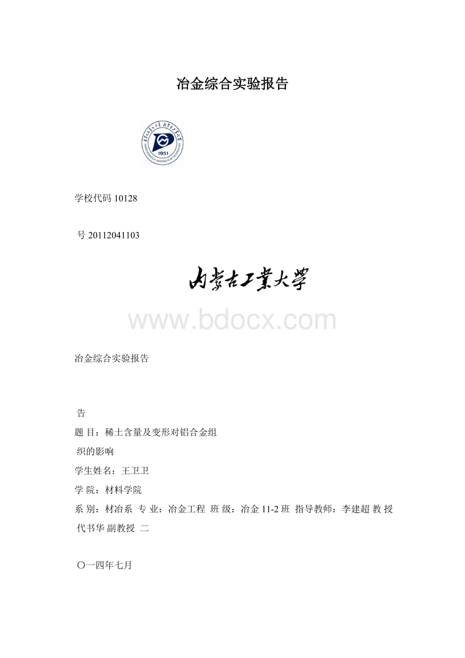 冶金综合实验报告文档格式.docx