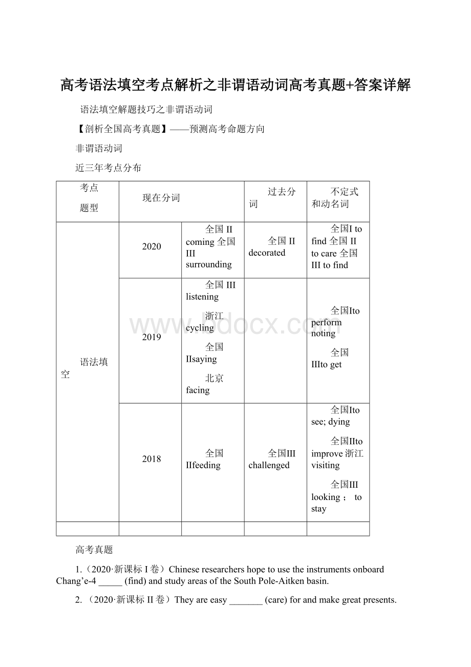 高考语法填空考点解析之非谓语动词高考真题+答案详解Word文档下载推荐.docx