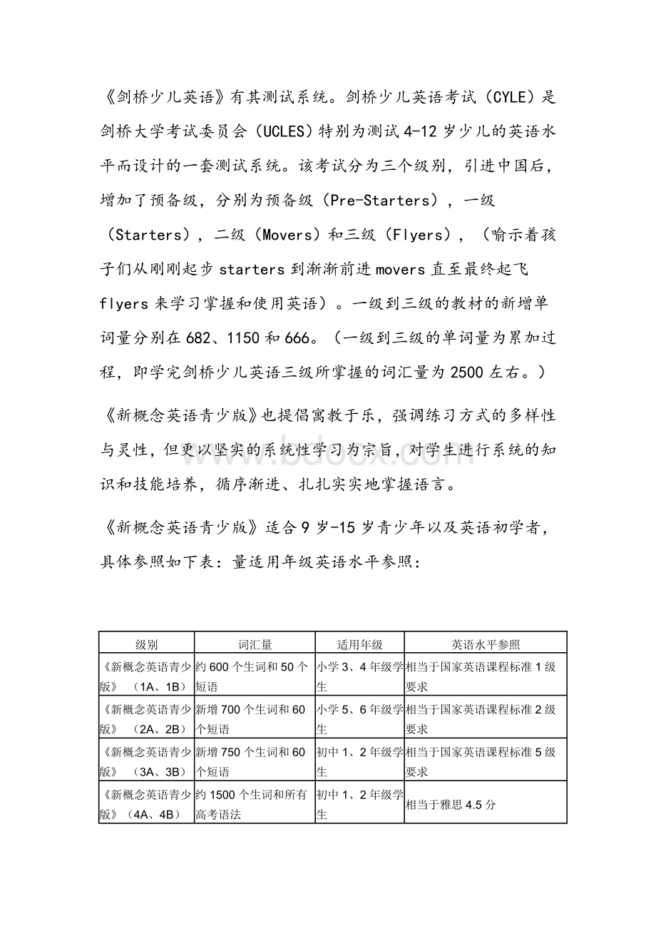 新概念青少版及剑桥少儿英语的区别Word格式.docx_第2页