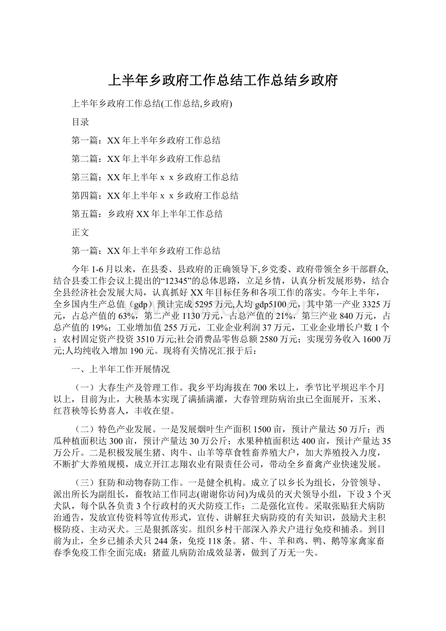 上半年乡政府工作总结工作总结乡政府Word文档下载推荐.docx