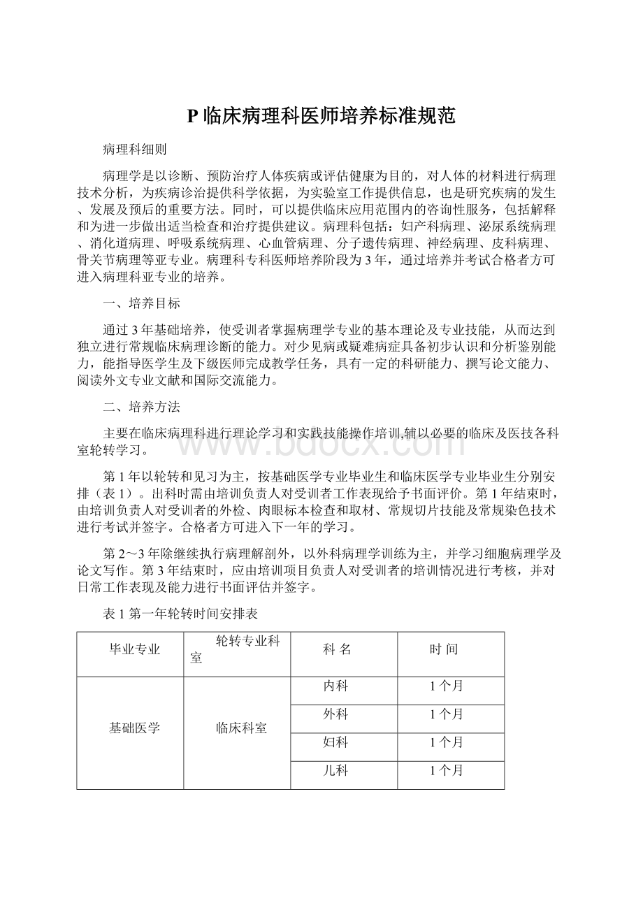 P临床病理科医师培养标准规范Word下载.docx_第1页