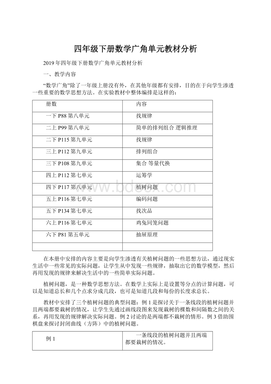 四年级下册数学广角单元教材分析Word下载.docx