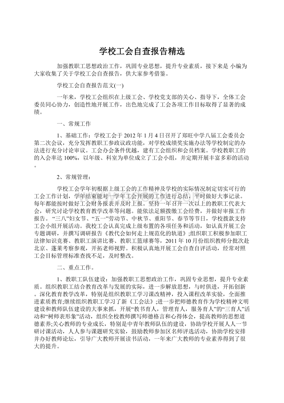 学校工会自查报告精选Word格式.docx