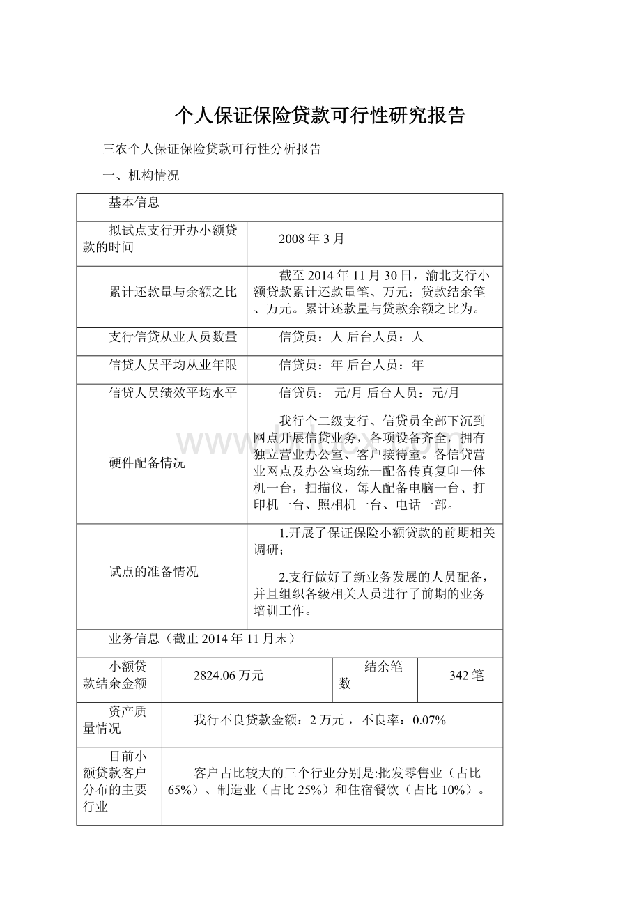 个人保证保险贷款可行性研究报告Word格式.docx