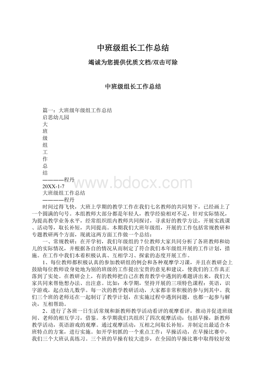 中班级组长工作总结Word格式文档下载.docx