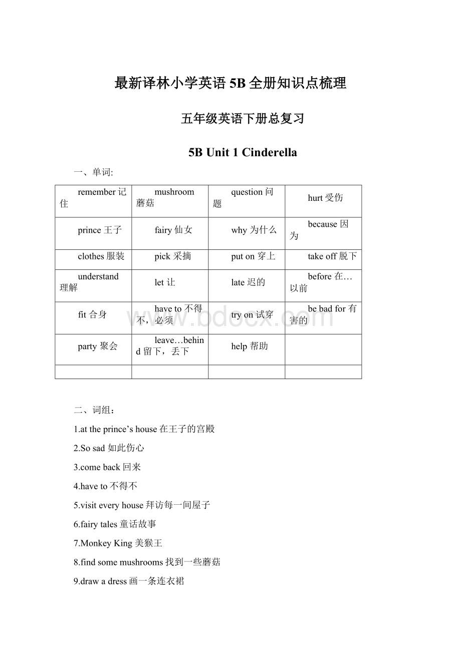 最新译林小学英语5B全册知识点梳理.docx