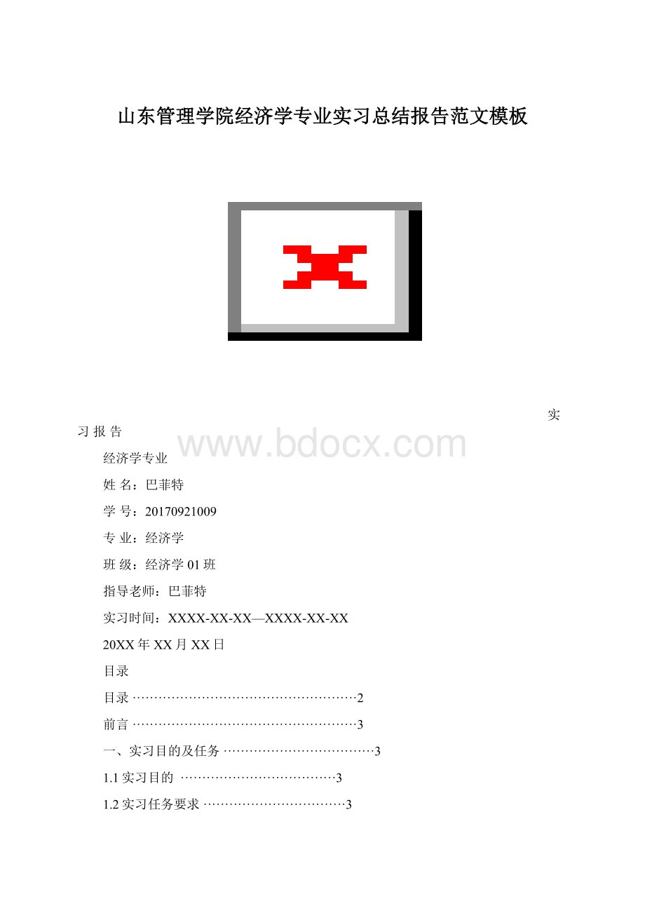 山东管理学院经济学专业实习总结报告范文模板Word格式文档下载.docx