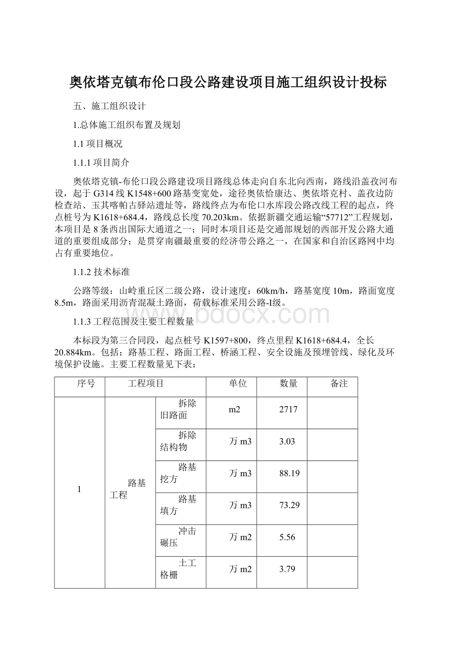 奥依塔克镇布伦口段公路建设项目施工组织设计投标.docx