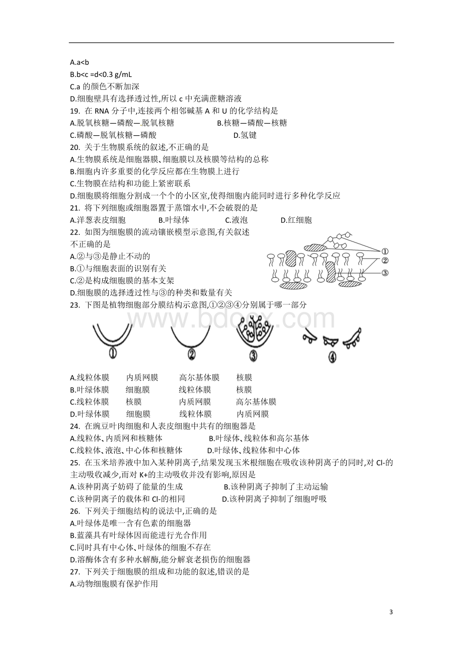 河北省邯郸市2014-2015学年高一生物上学期期末考试试题Word格式文档下载.doc_第3页