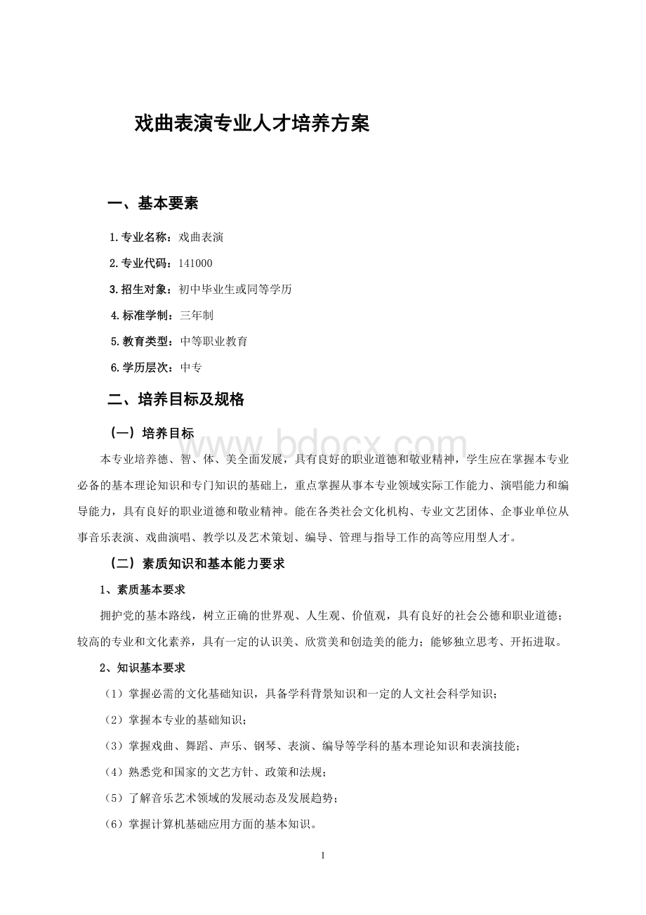 戏曲表演专业人才培养方案(2).doc