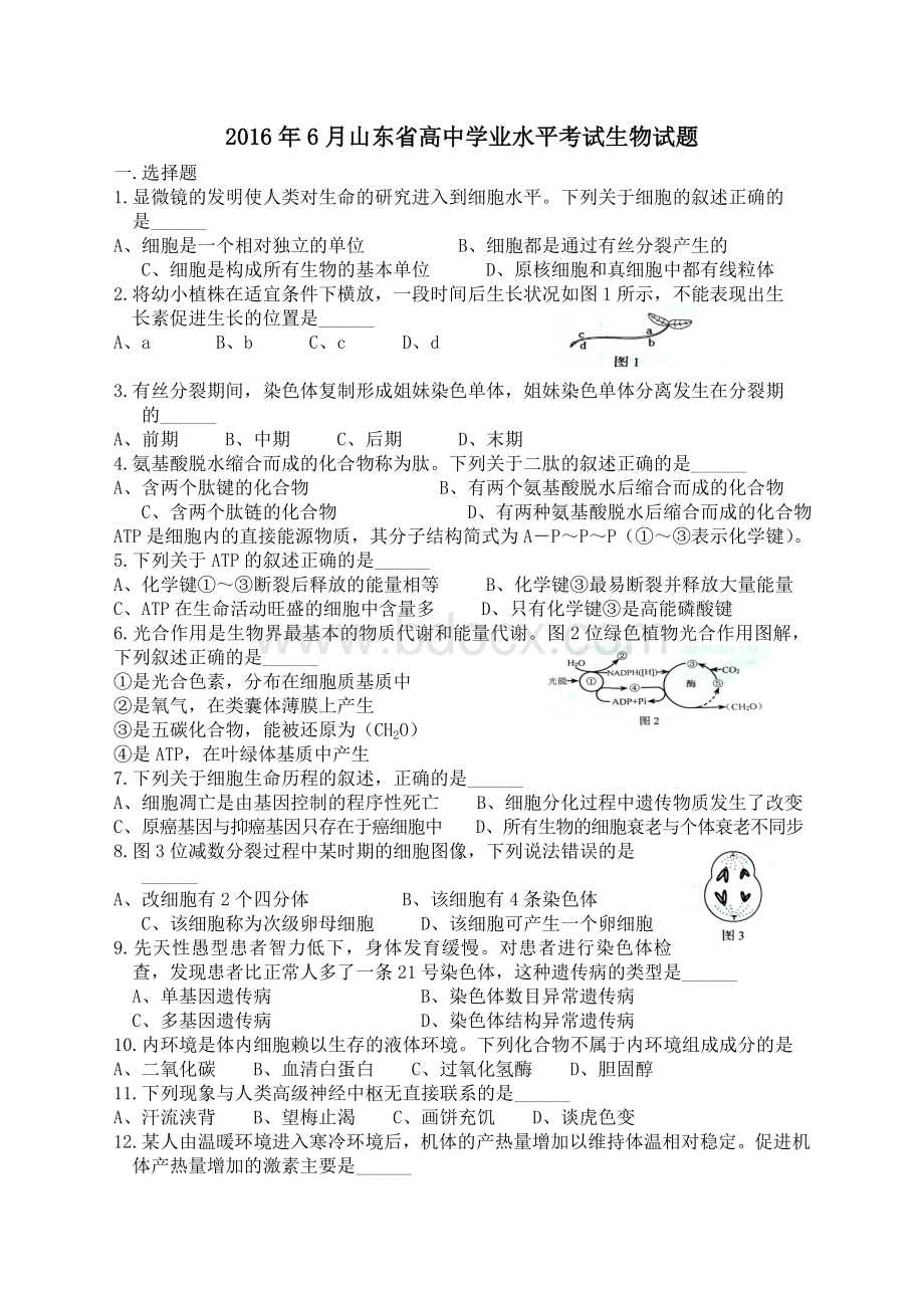 山东省高中学业水平真题及答案文档格式.doc_第1页