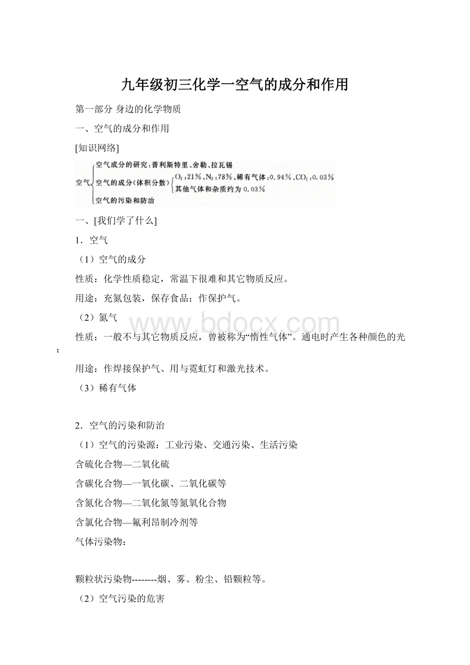 九年级初三化学一空气的成分和作用.docx_第1页