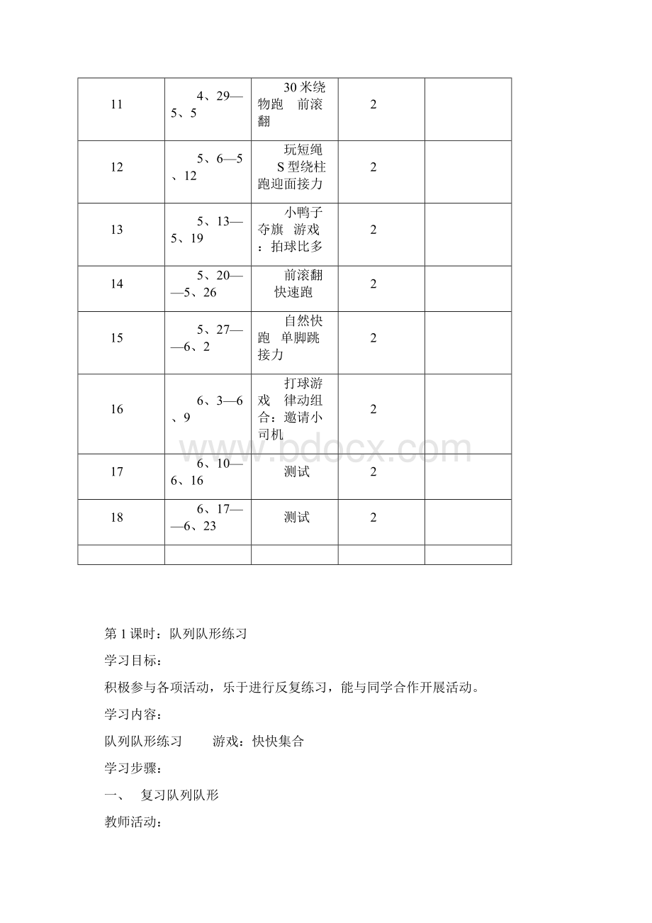 小学一年级下册体育教学计划和教案Word下载.docx_第3页