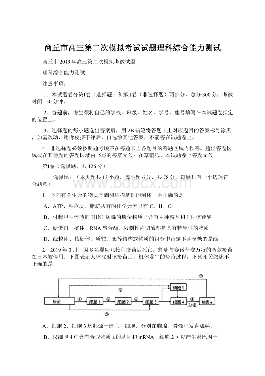 商丘市高三第二次模拟考试试题理科综合能力测试.docx_第1页