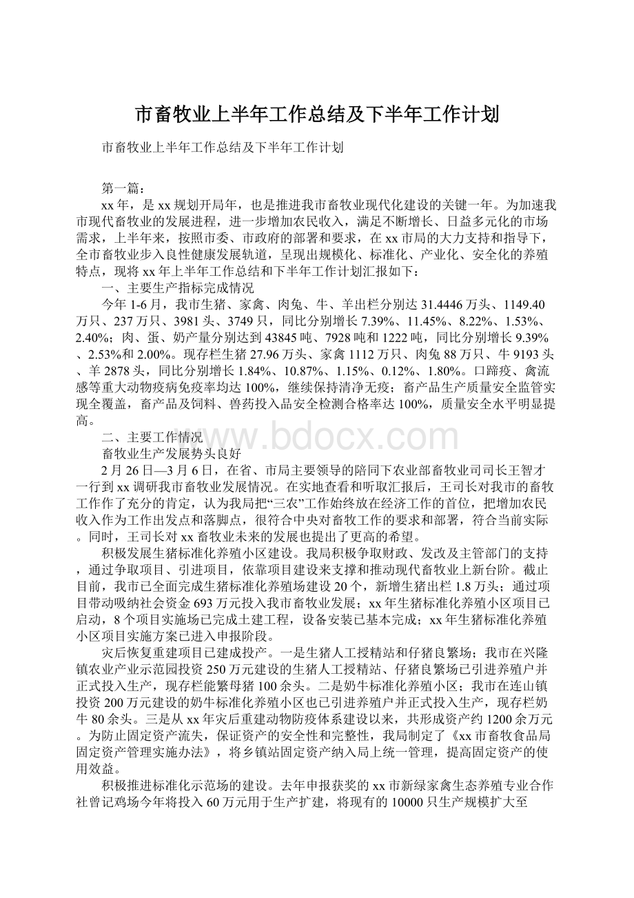 市畜牧业上半年工作总结及下半年工作计划.docx