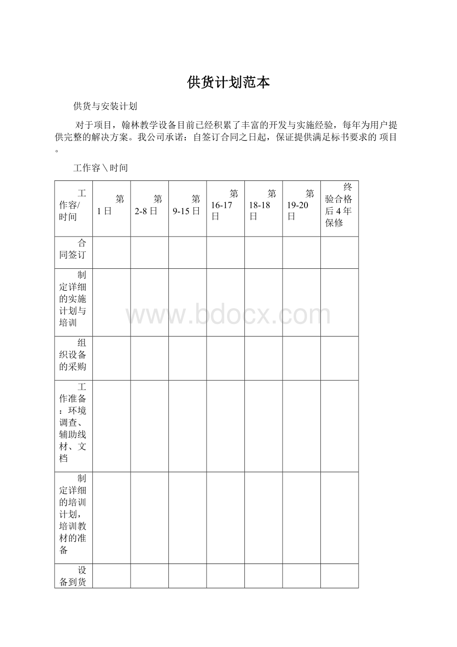 供货计划范本文档格式.docx