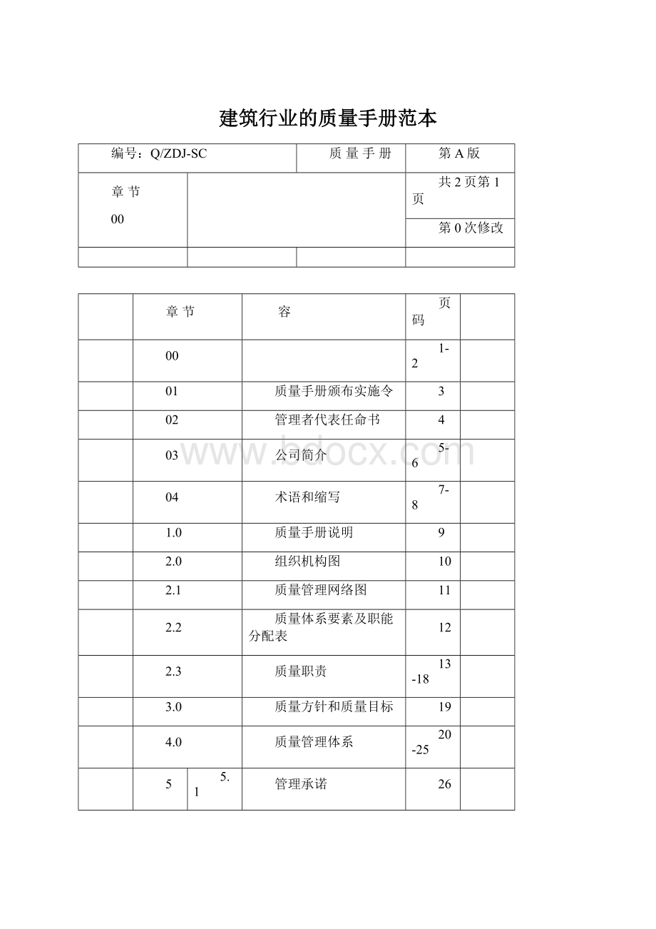 建筑行业的质量手册范本.docx