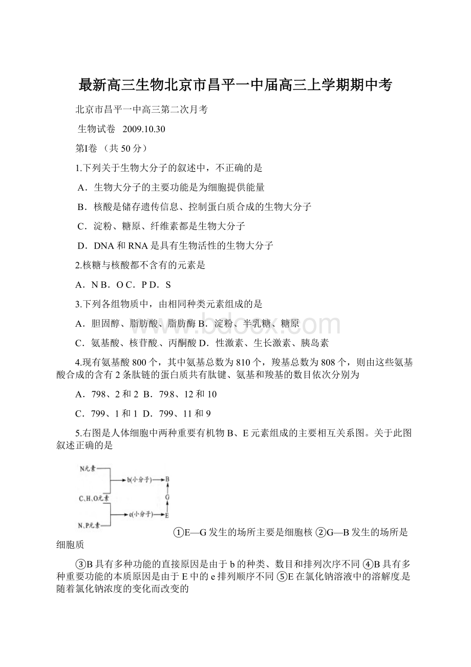 最新高三生物北京市昌平一中届高三上学期期中考文档格式.docx