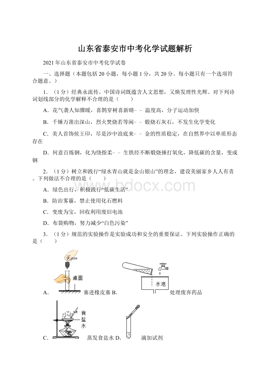 山东省泰安市中考化学试题解析.docx