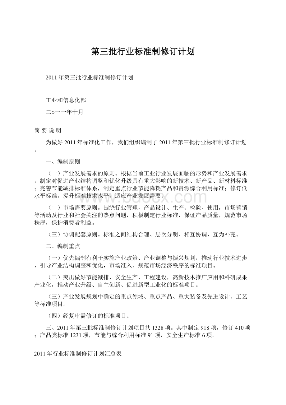 第三批行业标准制修订计划Word格式文档下载.docx